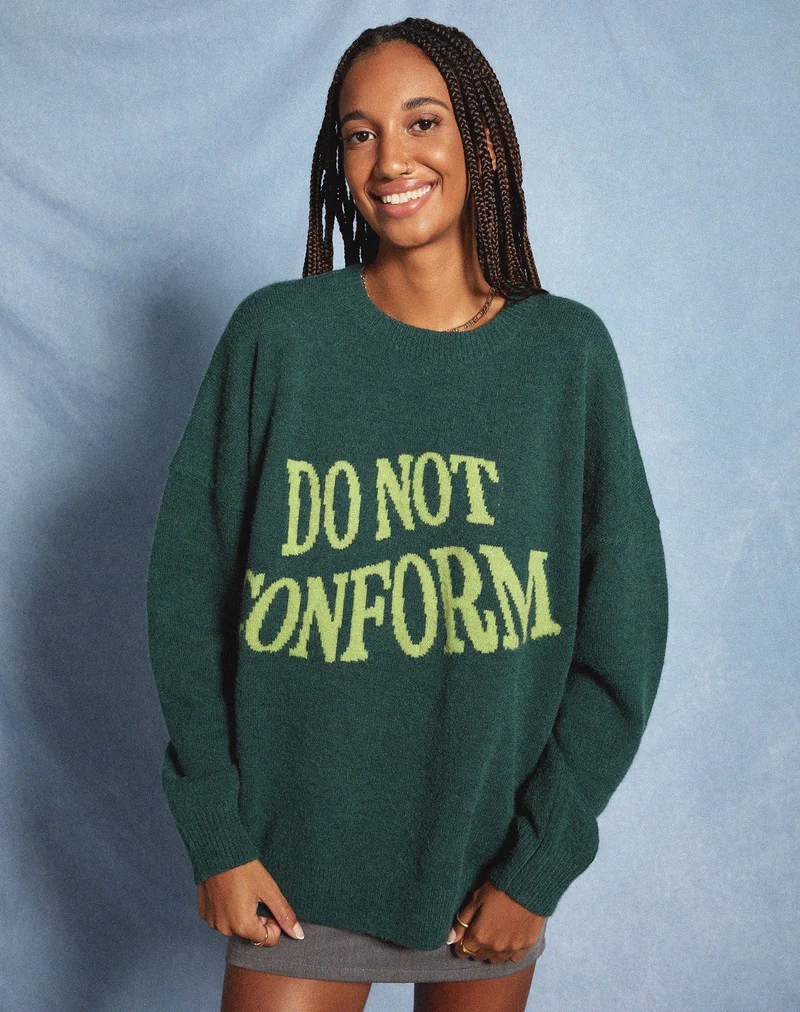 Jamin Pullover in Grün 'Do Not Conform'
