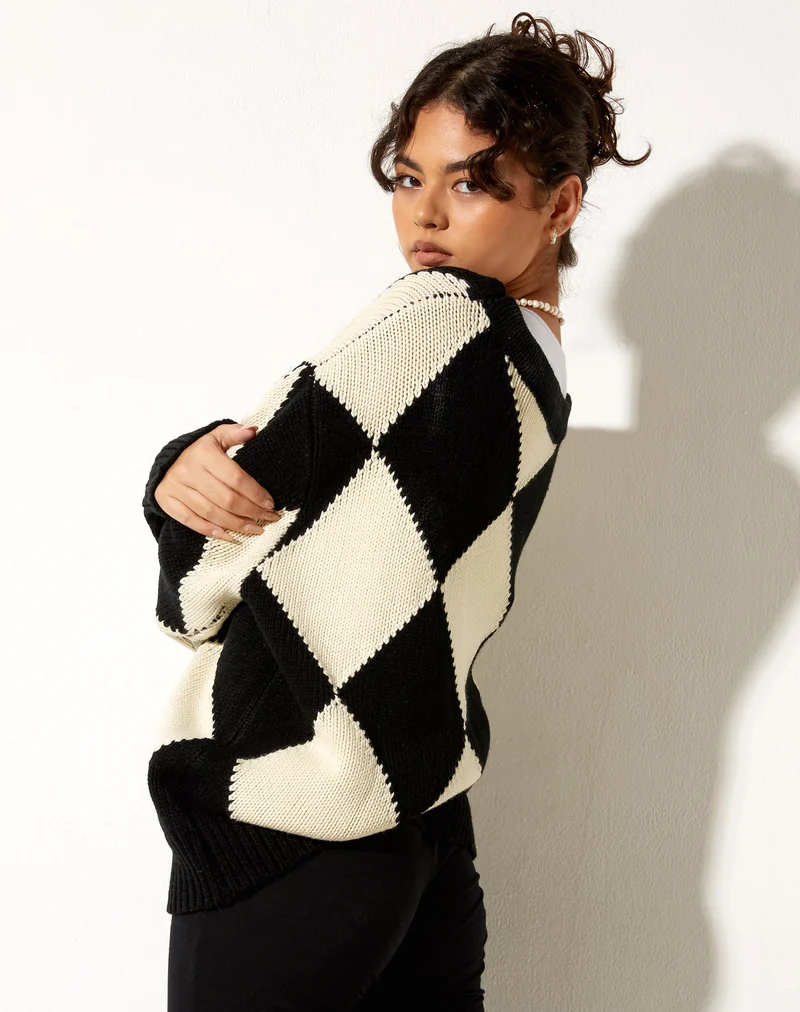 Uriela Cardigan in Harlekin Schwarz und Off White