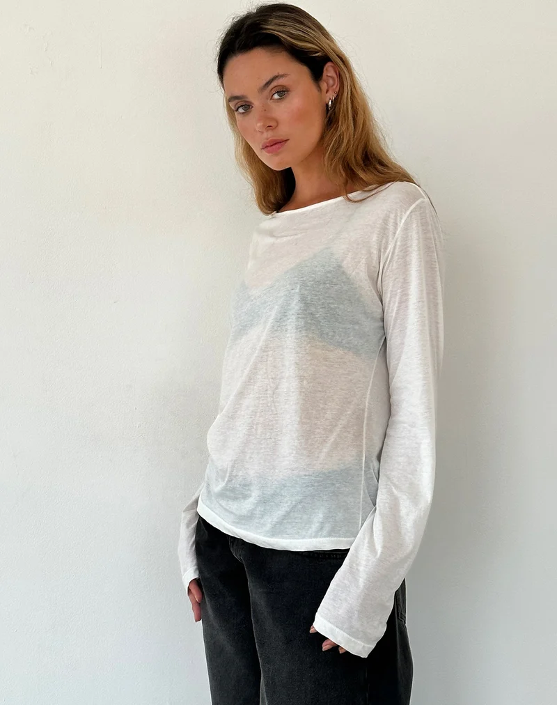 Damon Baggy Long Sleeve Top aus weißem Tissue-Jersey