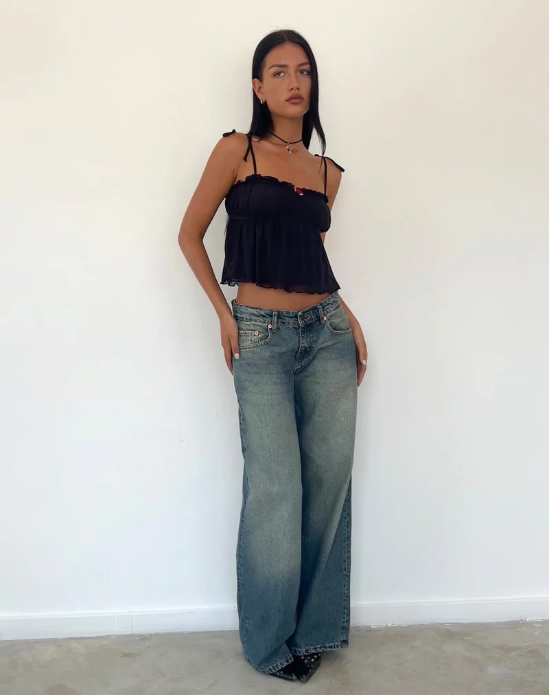 Damaris Cami Top in Schwarz mit schwarzer Bindung