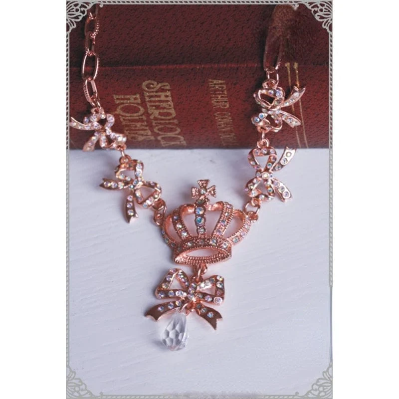 Damen Steampunk Bowknot Krone Halskette