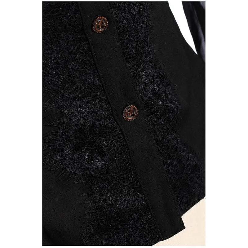 Steampunk-Hemd mit Blumenstickerei und Puffärmeln für Damen mit Halsbekleidung