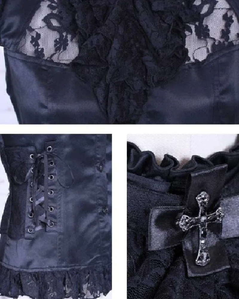 Damen Steampunk Strappy Lace Splice Shirt mit Neckwear