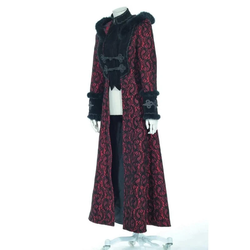 Damen Steampunk Faux Fur Splice Maxi Mantel mit Kapuze