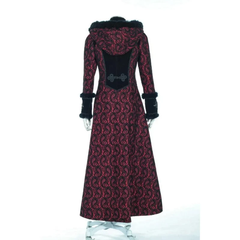 Damen Steampunk Faux Fur Splice Maxi Mantel mit Kapuze