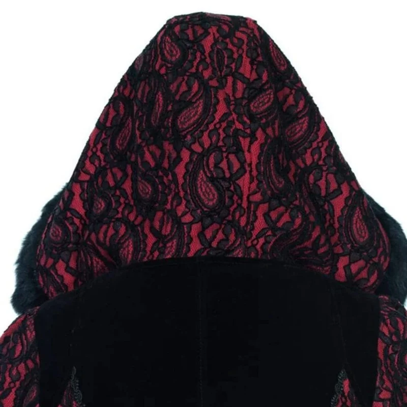 Damen Steampunk Faux Fur Splice Maxi Mantel mit Kapuze