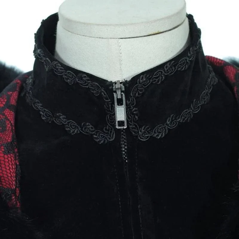 Damen Steampunk Faux Fur Splice Maxi Mantel mit Kapuze