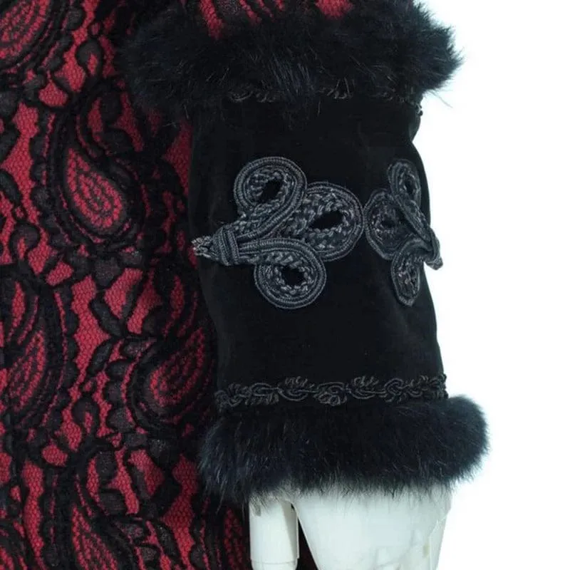 Damen Steampunk Faux Fur Splice Maxi Mantel mit Kapuze