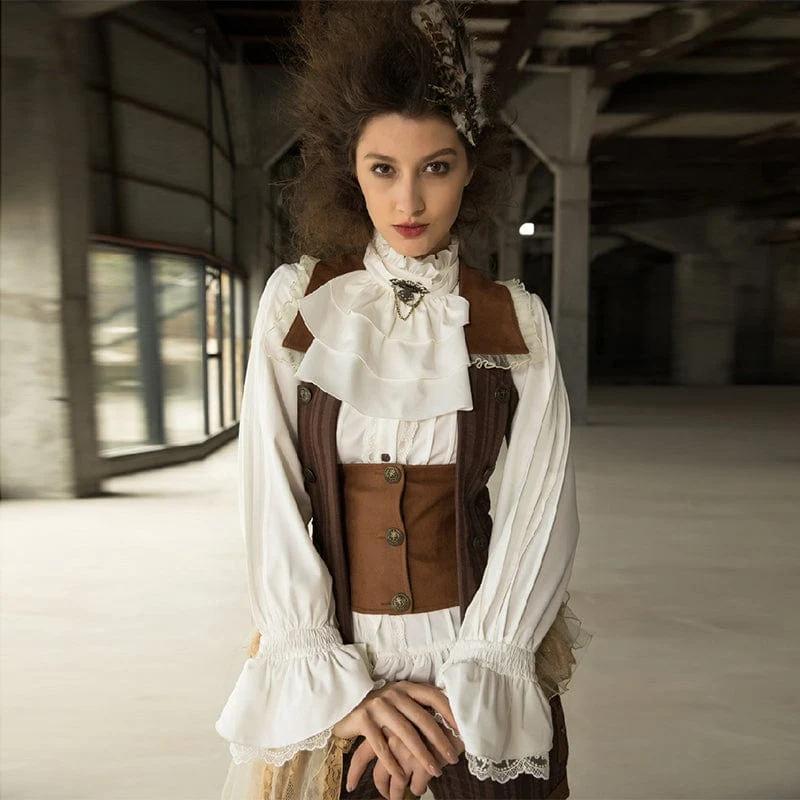 Damen-Steampunk-Spitzensaum-Rüschenhemd mit Halsbekleidung