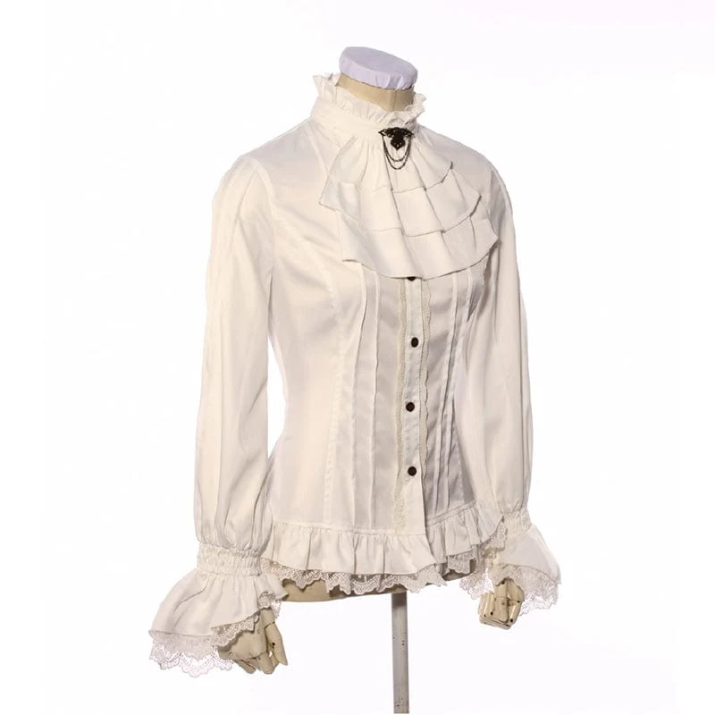 Damen-Steampunk-Spitzensaum-Rüschenhemd mit Halsbekleidung