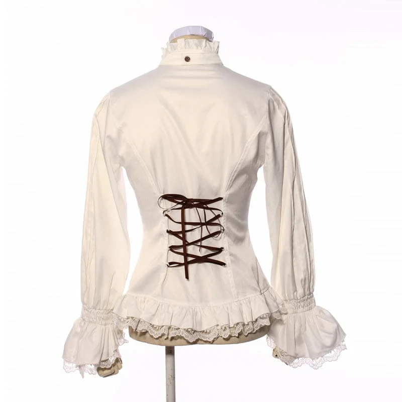 Damen-Steampunk-Spitzensaum-Rüschenhemd mit Halsbekleidung