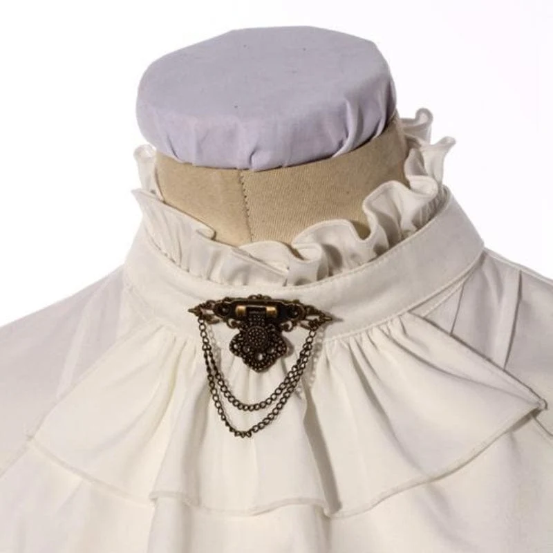 Damen-Steampunk-Spitzensaum-Rüschenhemd mit Halsbekleidung