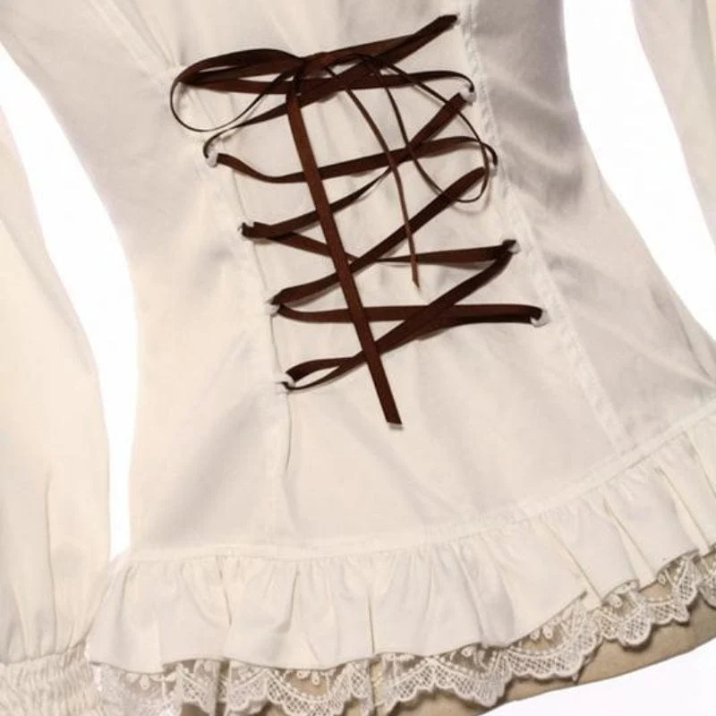 Damen-Steampunk-Spitzensaum-Rüschenhemd mit Halsbekleidung