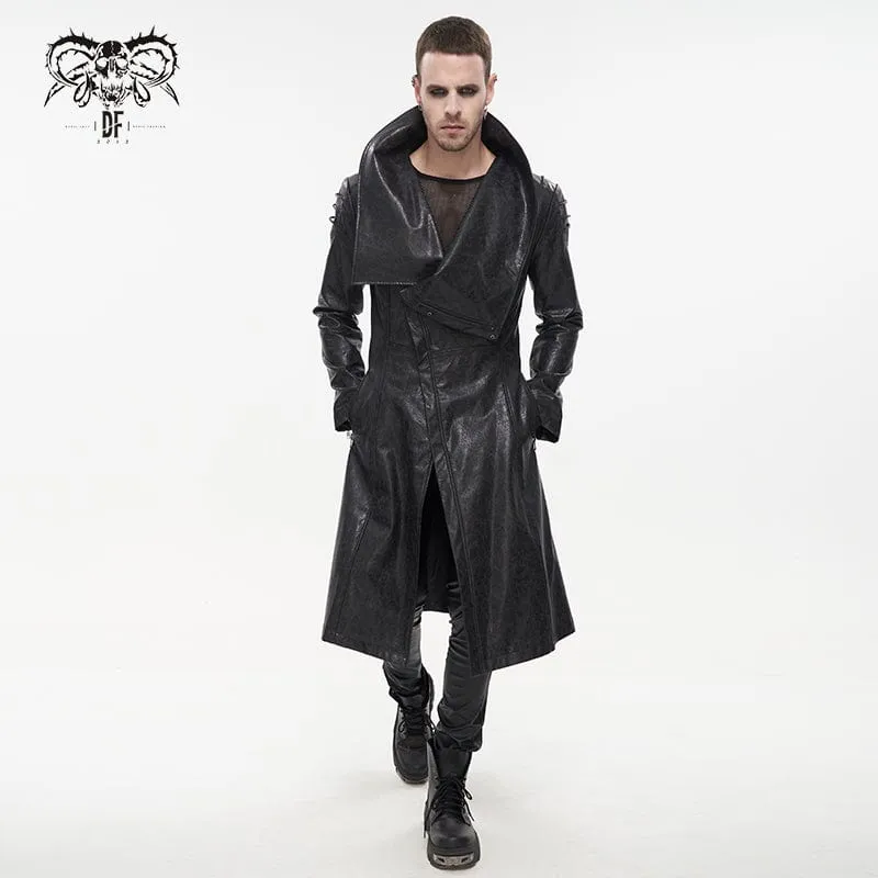 Langer Mantel aus Kunstleder mit Stehkragen für Herren