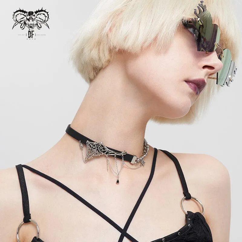 Damen Punk Spinnennetz Metallkette Choker