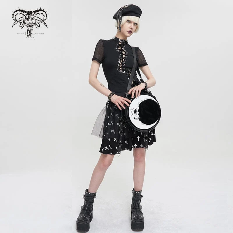 Damen Punk Moon Skull Faux Lackledertasche