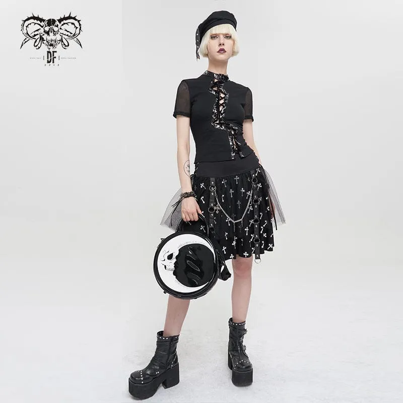 Damen Punk Moon Skull Faux Lackledertasche