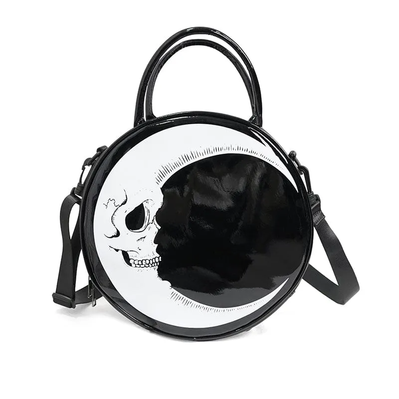 Damen Punk Moon Skull Faux Lackledertasche