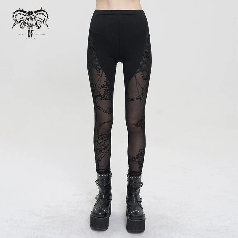 Damen Gothic Mesh Splice Chain Leggings