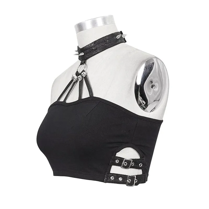Damen Punk Rivets Skull Neckholder Bustier