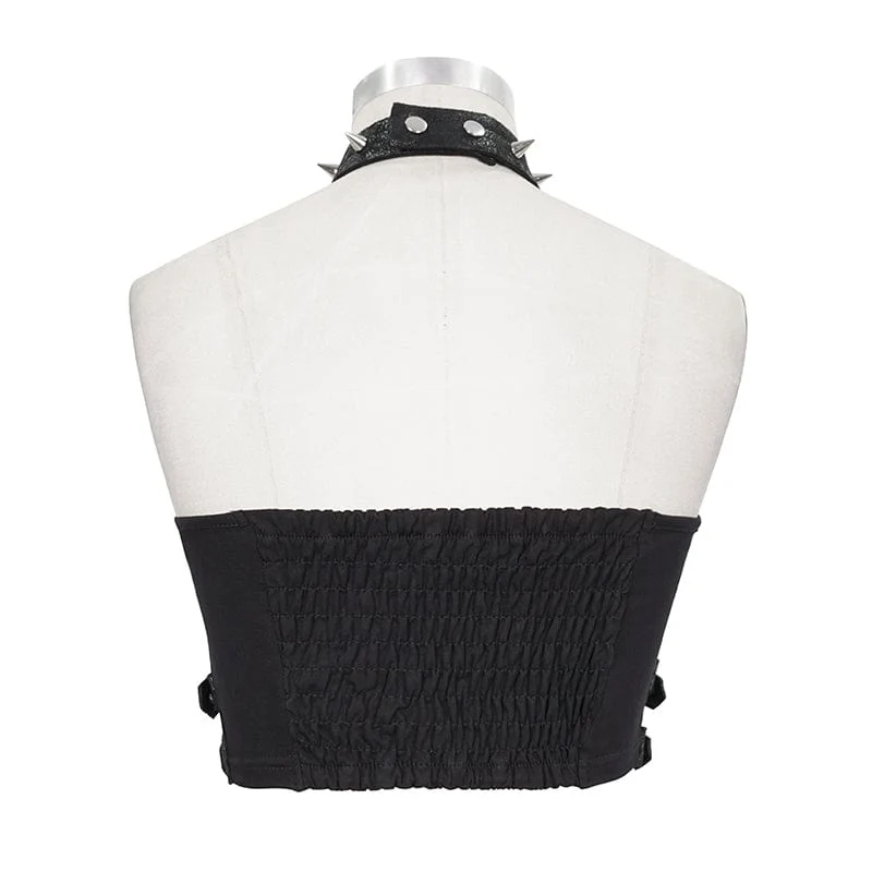Damen Punk Rivets Skull Neckholder Bustier