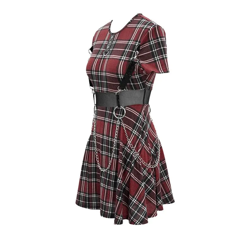 Damen Vintage Gothic rot kariertes Kleid