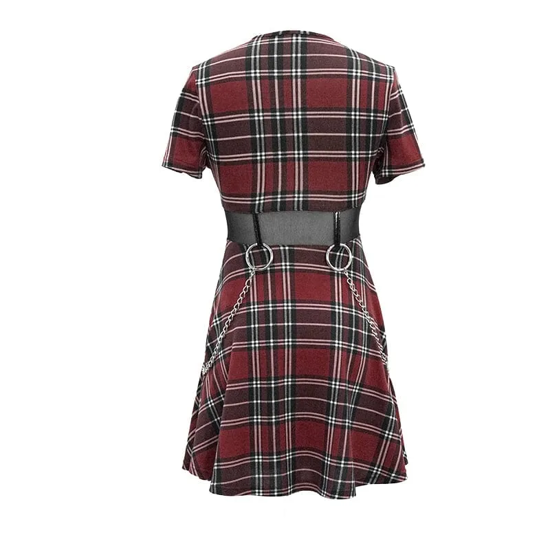 Damen Vintage Gothic rot kariertes Kleid