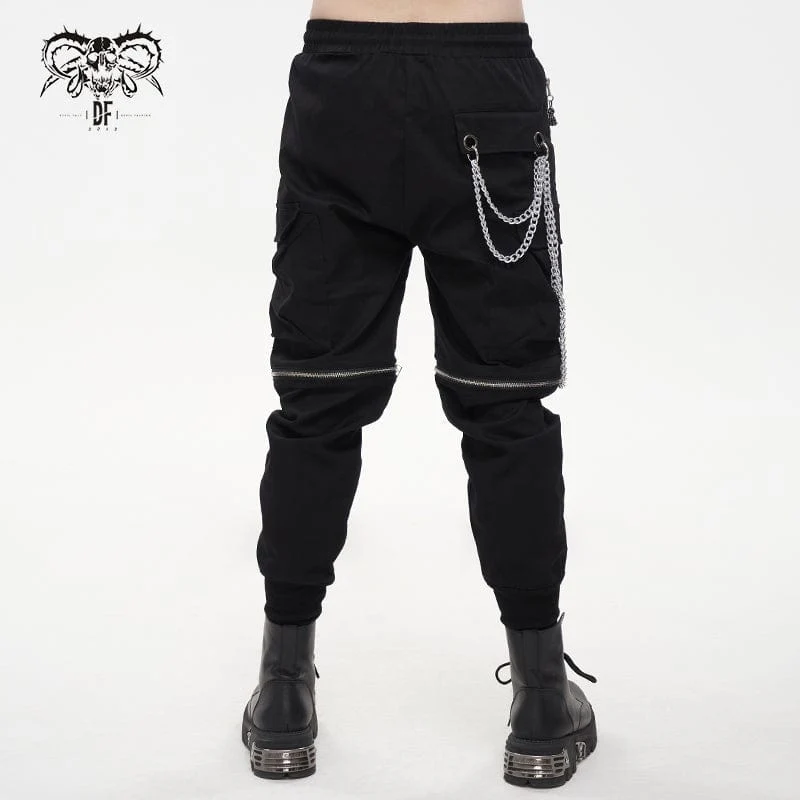 Herren Punk Metal Chain Cargohose mit abnehmbaren Beinen