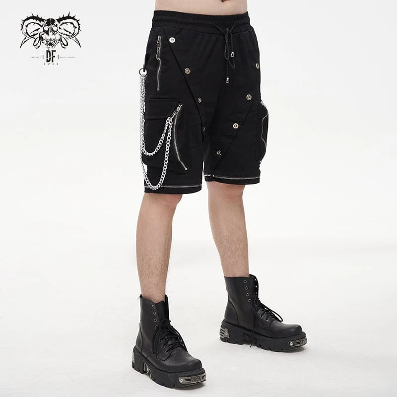 Herren Punk Metal Chain Cargohose mit abnehmbaren Beinen