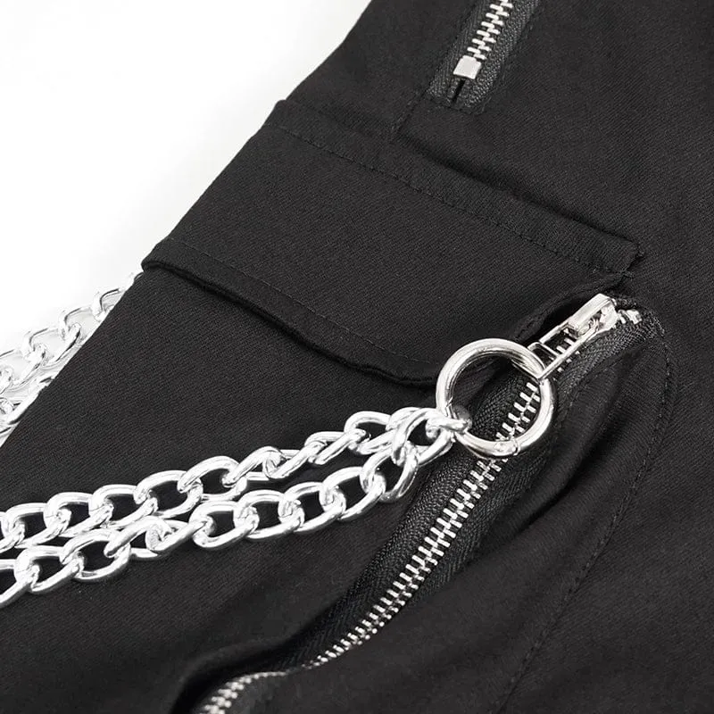 Herren Punk Metal Chain Cargohose mit abnehmbaren Beinen