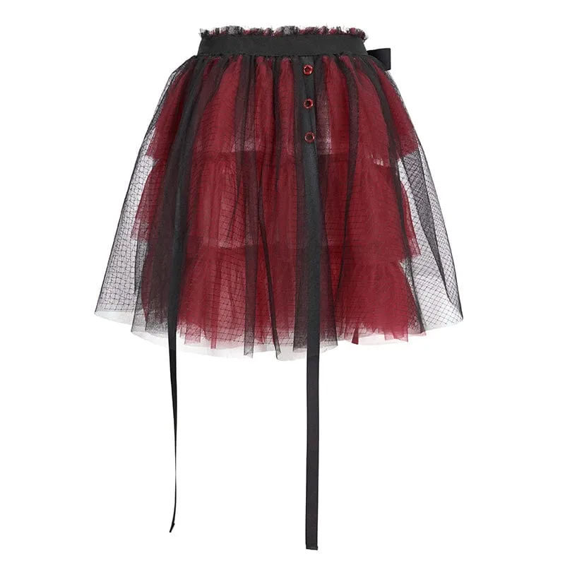 Damen-Lolita-Riemchen-Layer-Mesh-Rock