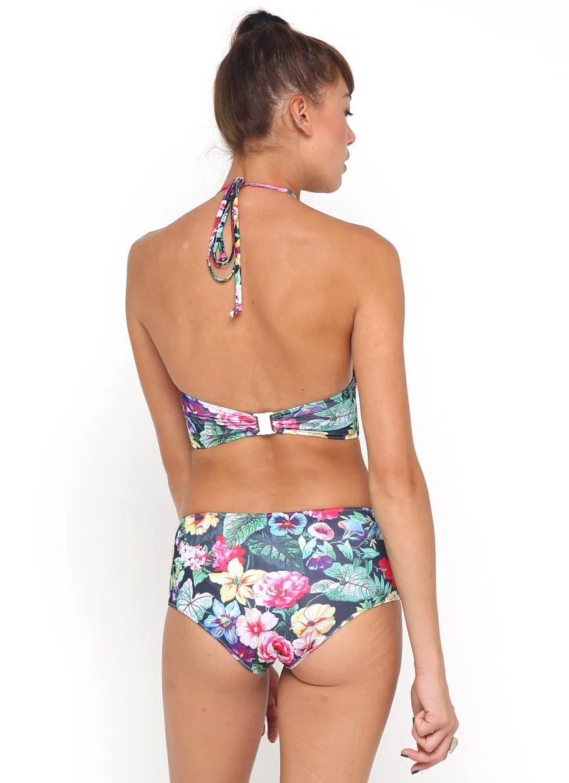 Bikini-Oberteil mit langem Ausschnitt in Cottage Garden
