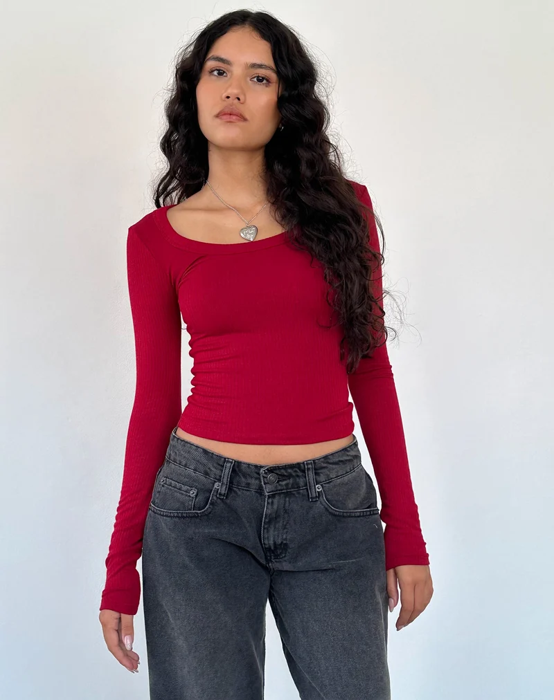 Binlo Extra Langarm Top in Adrenaline Rot Rib