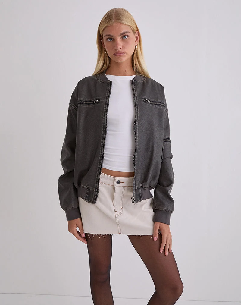 Marco Distressed Bomberjacke in PU Charcoal