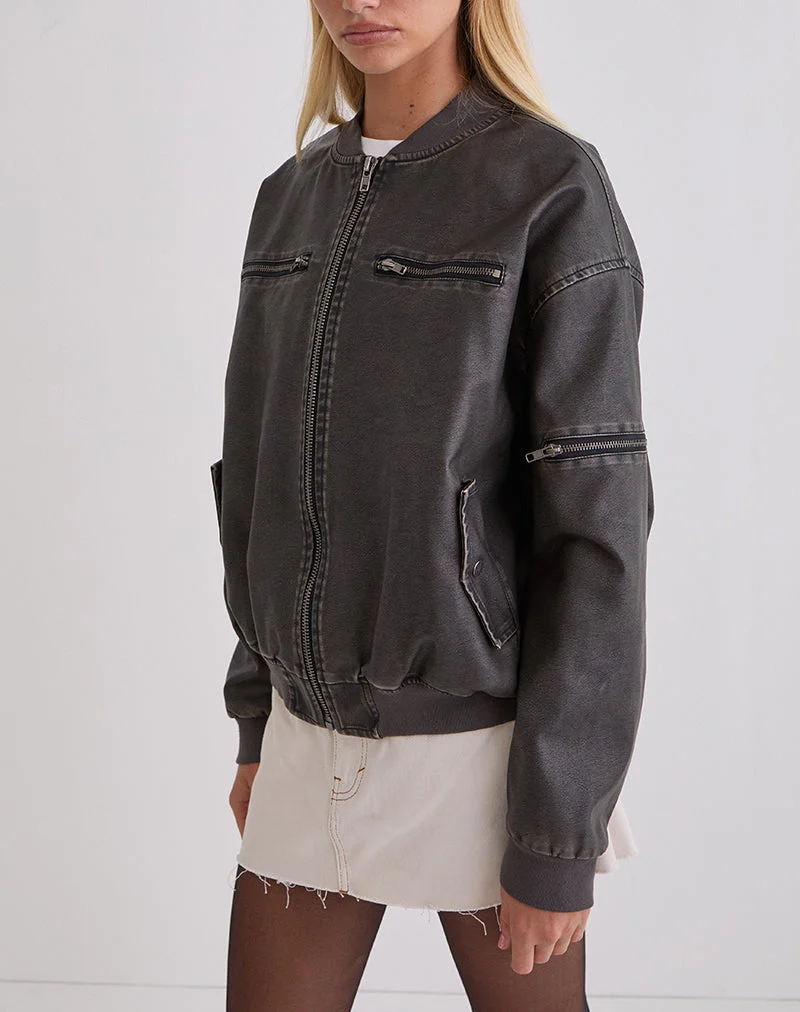Marco Distressed Bomberjacke in PU Charcoal