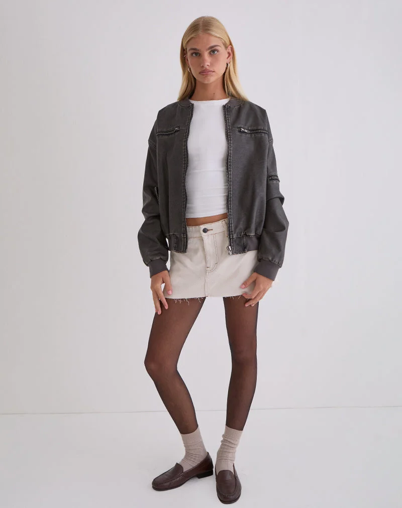 Marco Distressed Bomberjacke in PU Charcoal