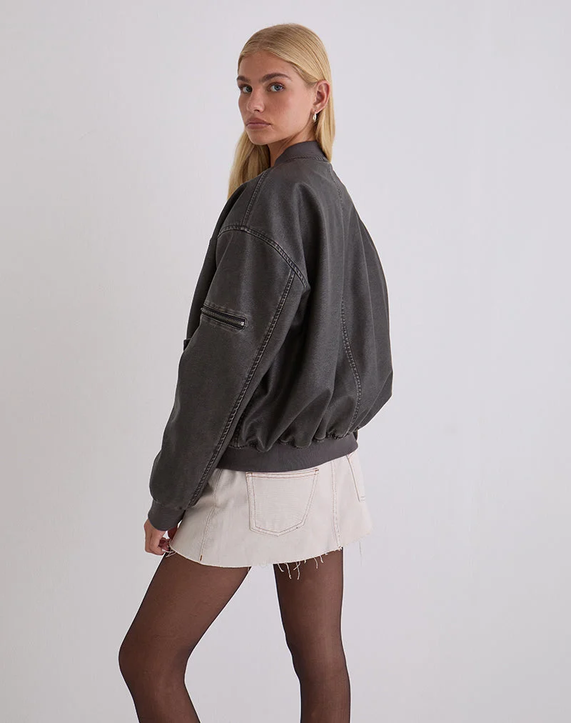 Marco Distressed Bomberjacke in PU Charcoal