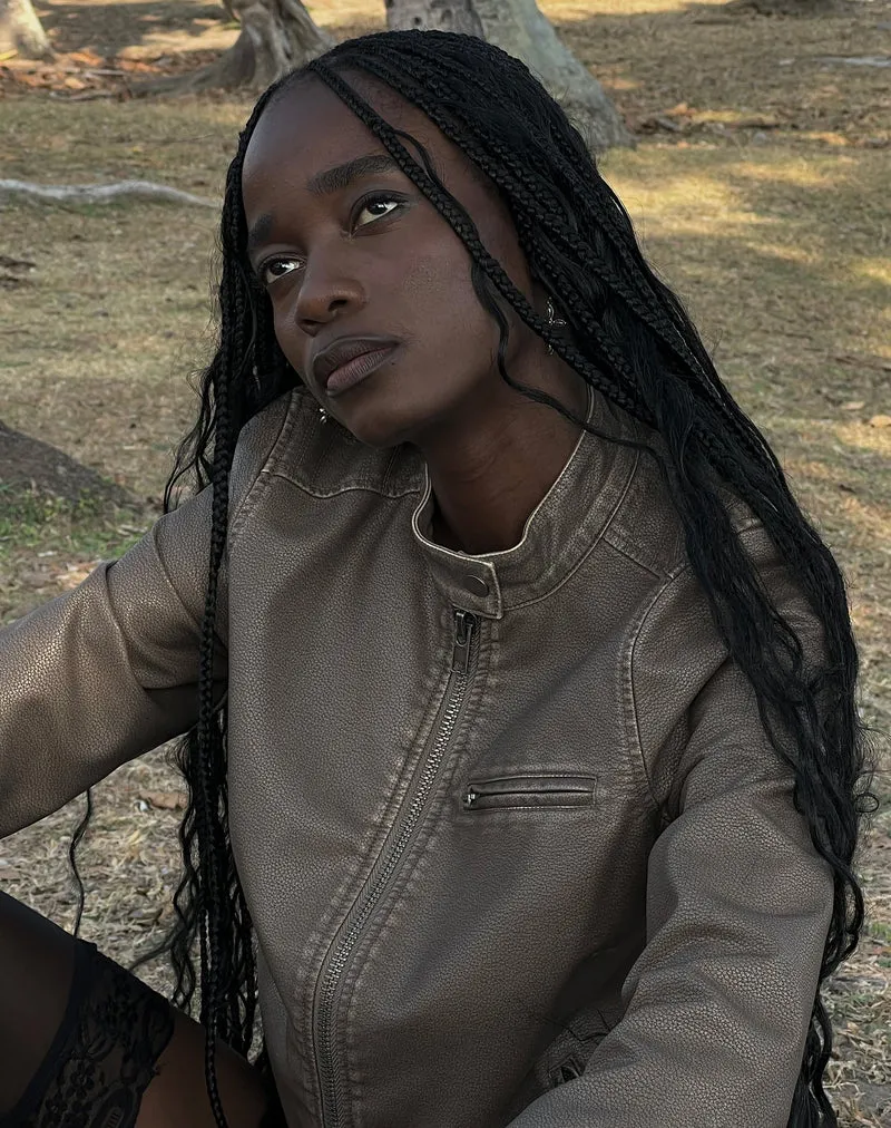 Mildred Distressed Biker Jacke in PU Olive