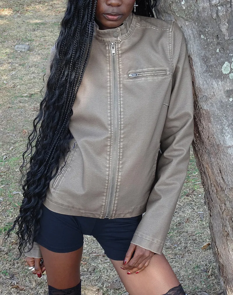 Mildred Distressed Biker Jacke in PU Olive