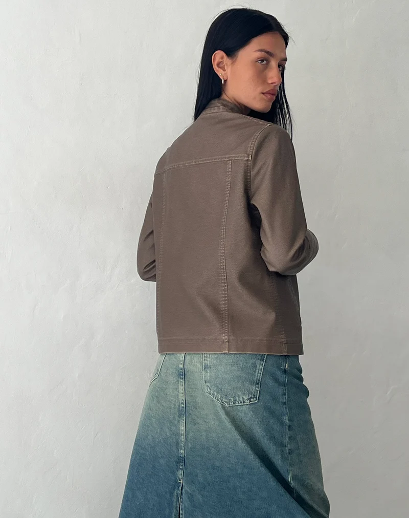 Mildred Distressed Biker Jacke in PU Olive