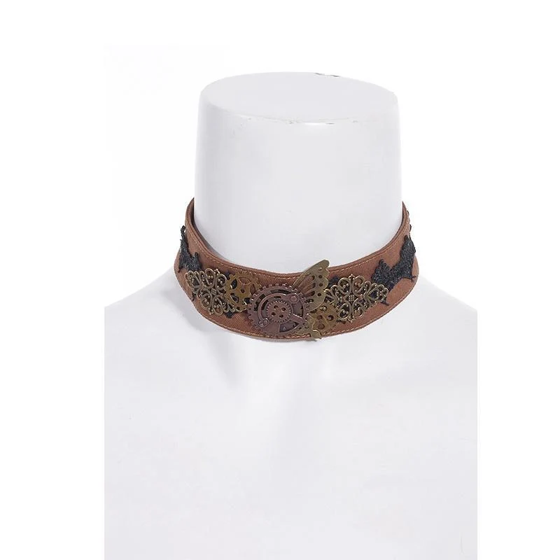 Damen Steampunk Gear Splice Floral bestickter Choker