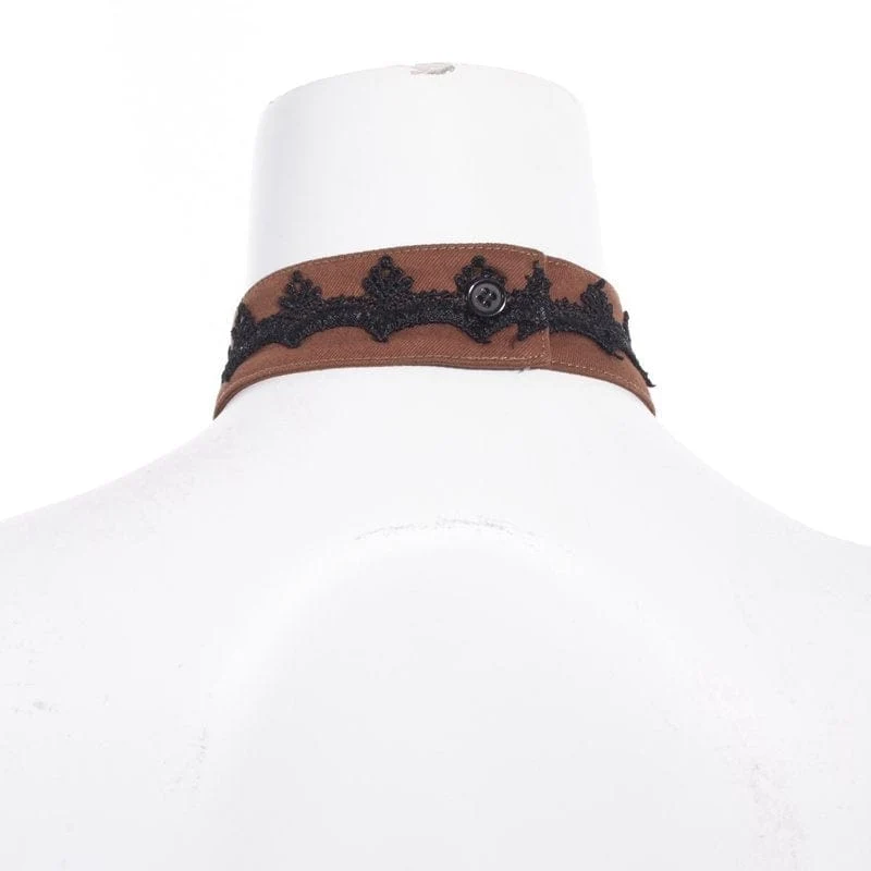 Damen Steampunk Gear Splice Floral bestickter Choker