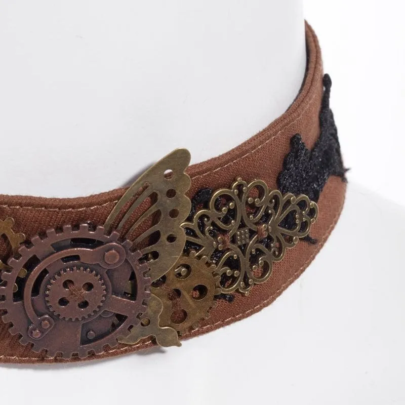 Damen Steampunk Gear Splice Floral bestickter Choker