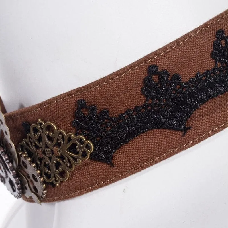 Damen Steampunk Gear Splice Floral bestickter Choker