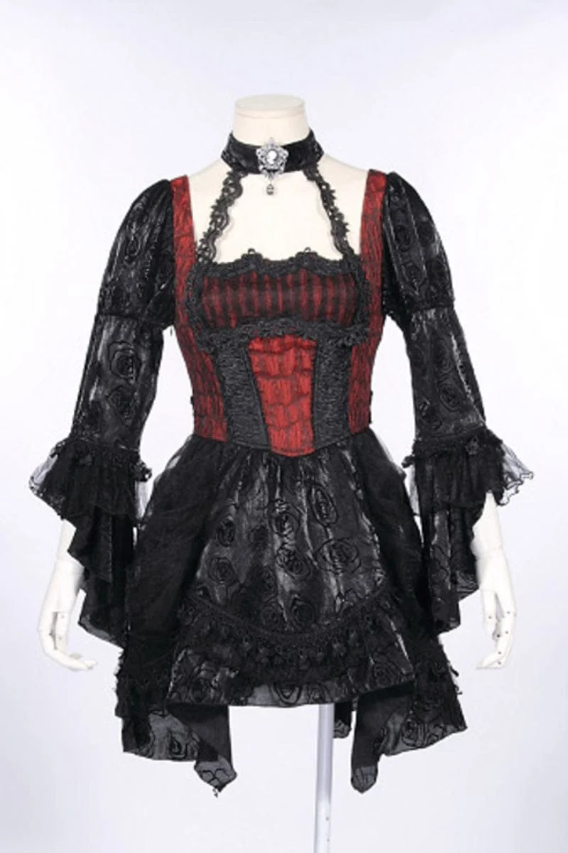 Steampunk Neckholder-Kleid mit unregelmäßiger Spitze und Splice für Damen