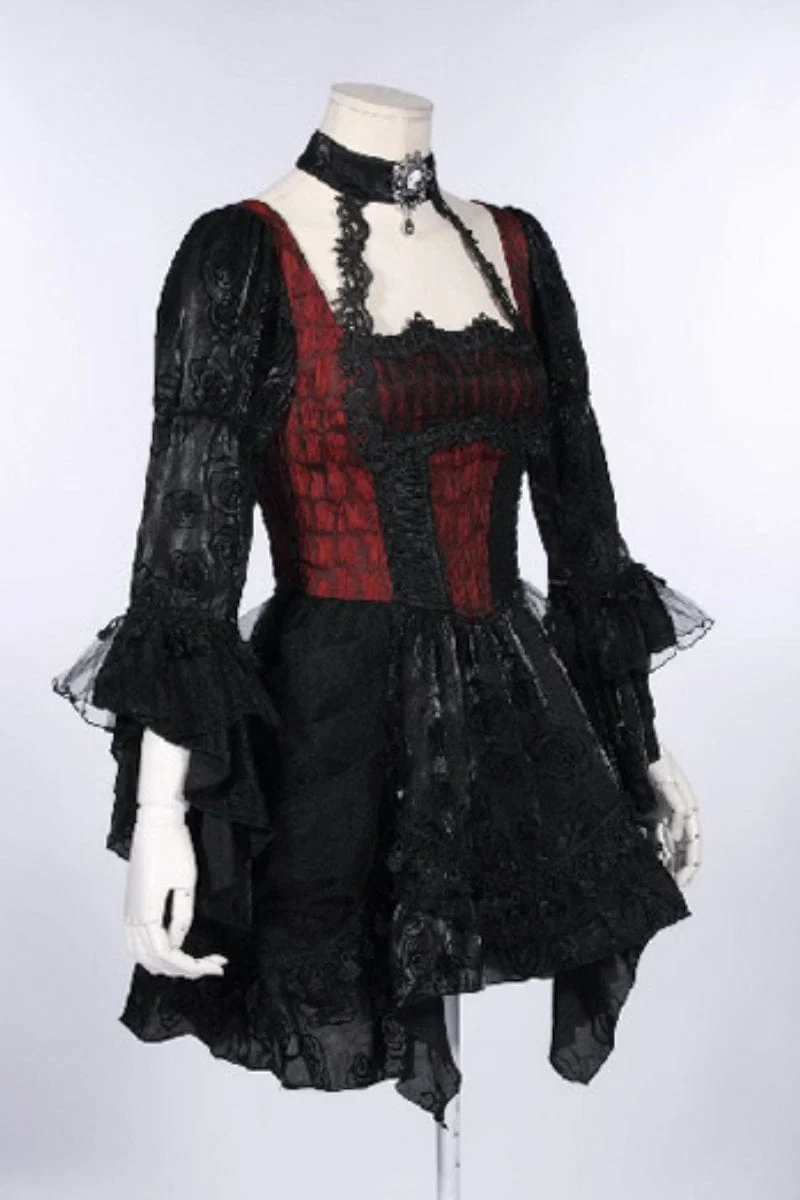 Steampunk Neckholder-Kleid mit unregelmäßiger Spitze und Splice für Damen