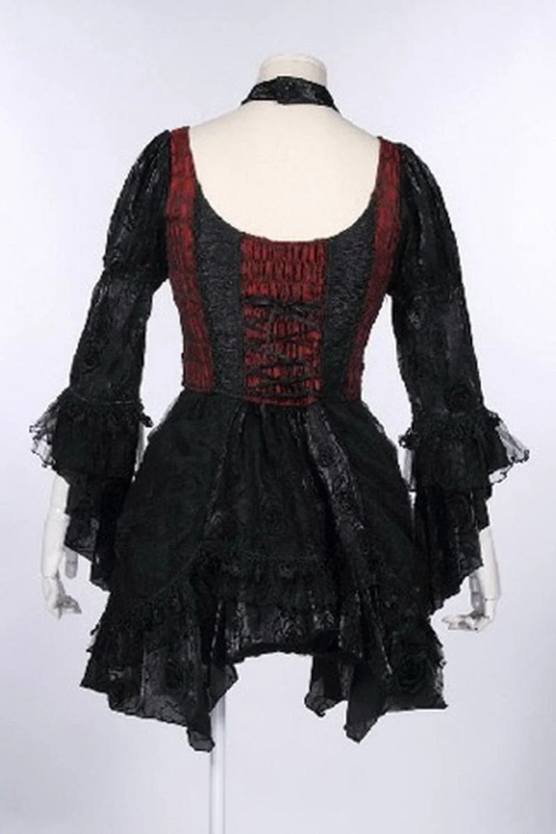 Steampunk Neckholder-Kleid mit unregelmäßiger Spitze und Splice für Damen