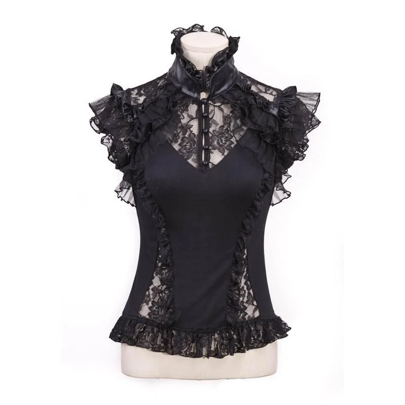 Damen Steampunk Cheongsam Kragen Spitze Splice Shirt