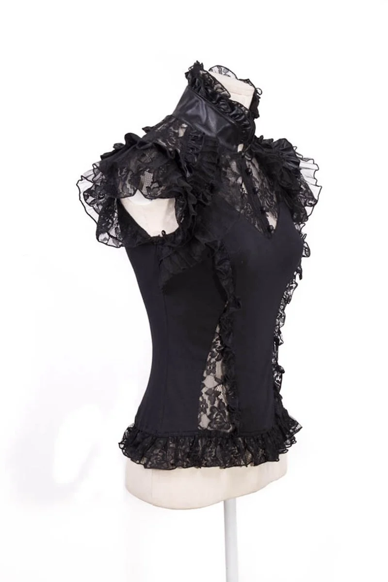 Damen Steampunk Cheongsam Kragen Spitze Splice Shirt