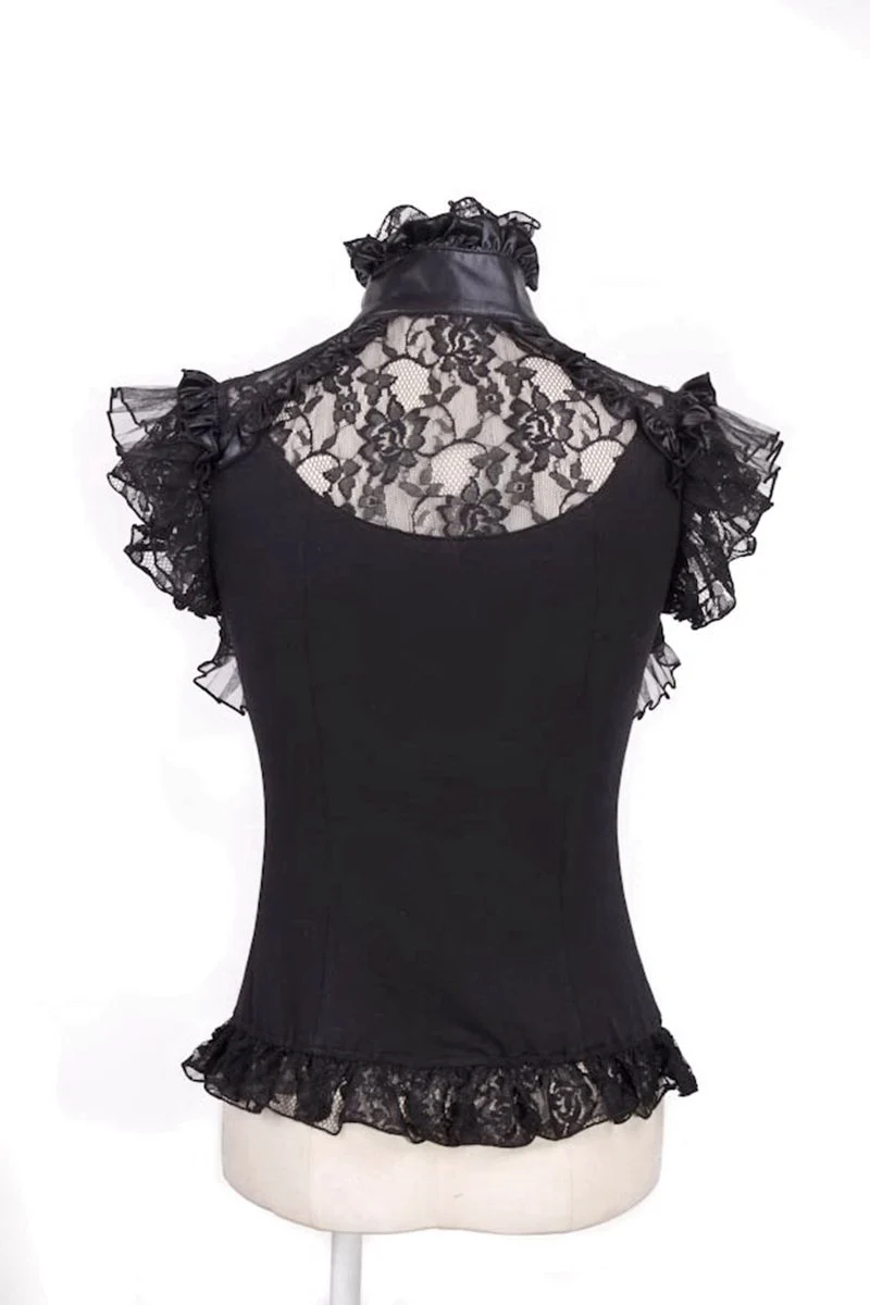 Damen Steampunk Cheongsam Kragen Spitze Splice Shirt